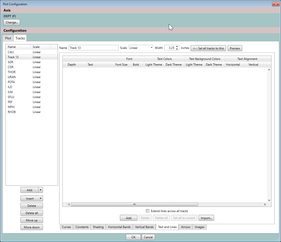 The plot configuration dialog