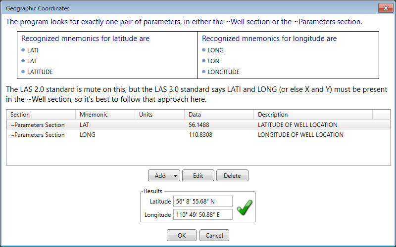 The Geographic Coordinates dialog