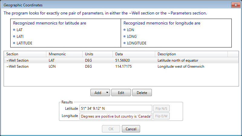 Error message about invalid longitude